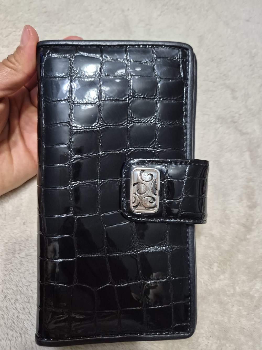 Brighton Black Croc-Embossed Wallet Phone Case with Silver Accent